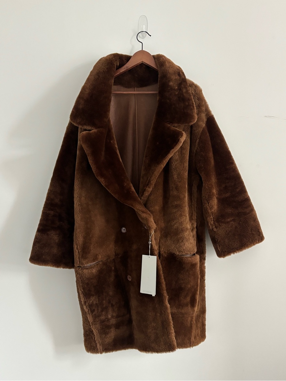 ARJÉ The Amo Reversible Shearling Coat in Espresso / Brunette